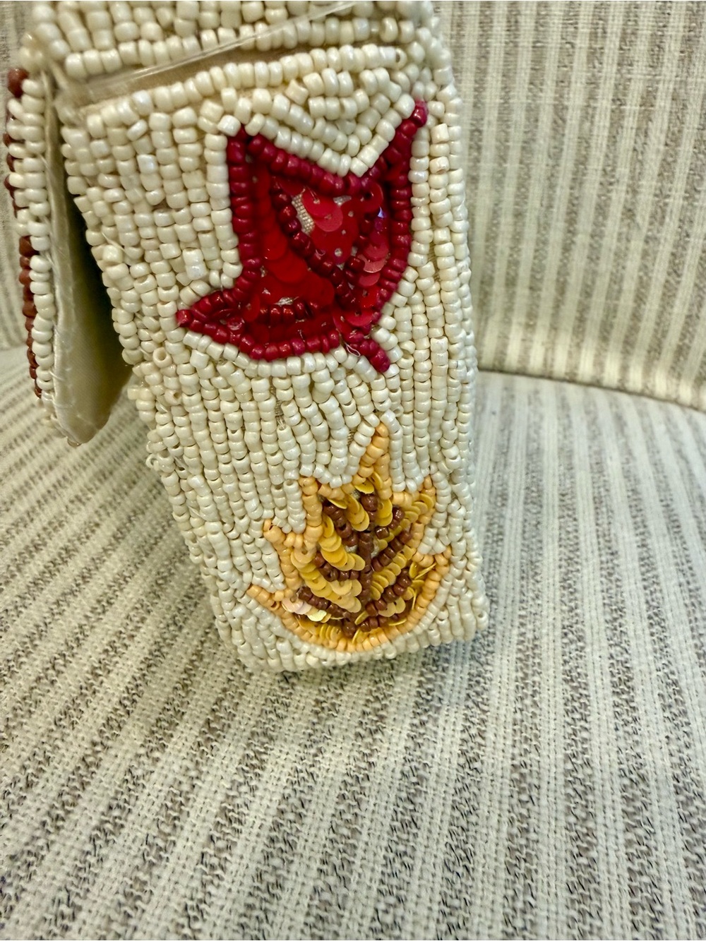 Sol and Mer Cream Beaded Shoulder Bag with Floral Leaf Embroidery #Fall #leaves - Picture 7 of 8
